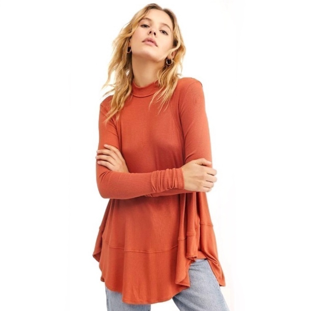 Free People Womens Medium Rust Orange Cutout Shoulder Trapeze Shirt